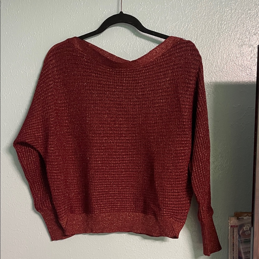 Sparkly Maroon Slouch Sweater